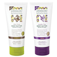 Andalou Naturals Kukui Cocoa Body Butter and Andalou Naturals Lavender Shea Body Butter Bundle With Moroccan Argan Oil and Evening Primrose Oil, 8 fl. oz. 236 ml each