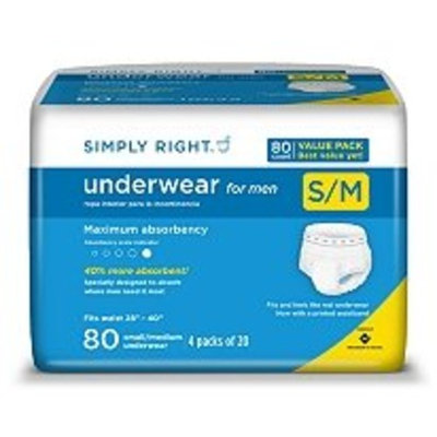 Simply Right Men's Maximum Absorbency Protective Underwear - Small/medium - 80 Ct.