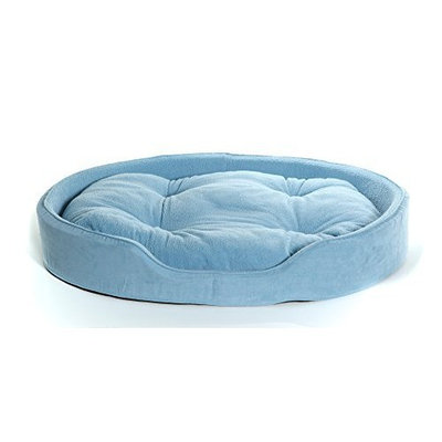 Furhaven Pet Dog Bed | Terry & Suede Snuggle Oval Pet Bed for Dogs & Cats, Blue, Jumbo