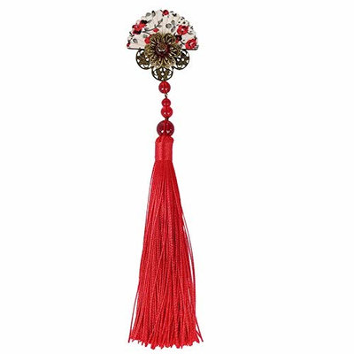 Chinese Style Sector Hair Clips With Tassels Vintage Hair Pins Accessories for Women Red