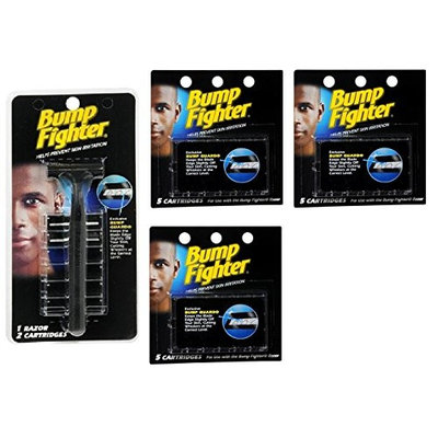 Bump Fighter Refill Razor w/ 2 Cartridges + Bump Fighter Refill Cartridge Blades - 5 ea. (Pack of 3) + FREE Scunci Black Roller Pins, 18 Pcs