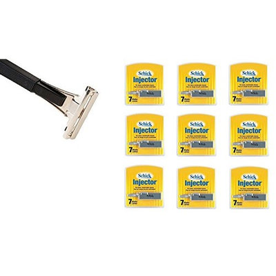 Shave Classic Single Edge Razor Handle with Schick Injector Refill Blades 7 Ct. (Pack of 9) + FREE Schick Slim Twin ST for Sensitive Skin
