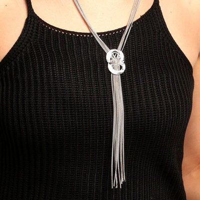 Women Fashion Sexy Long Tassel Knot Statement Y-Necklace Rhinestone Pendant Chain BYE