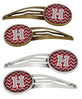 Letter H Chevron Crimson and Grey Set of 4 Barrettes Hair Clips CJ1043-HHCS4
