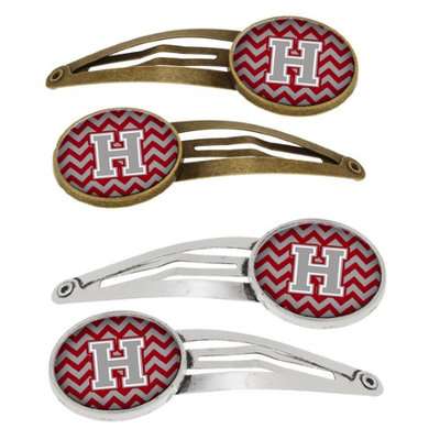 Letter H Chevron Crimson and Grey Set of 4 Barrettes Hair Clips CJ1043-HHCS4