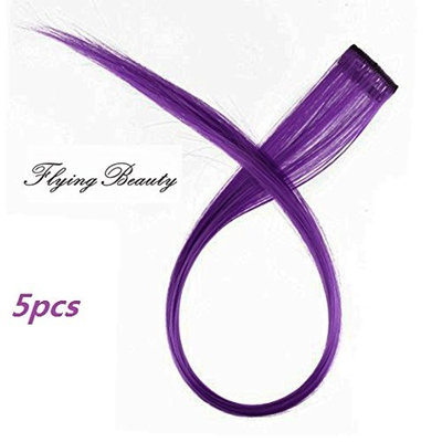 Purple Clip in Human Hair Extensions Straight 100% Remy Human Hair Purple Clip in Highlights 5 Pieces/set 18 Inch Color Purple
