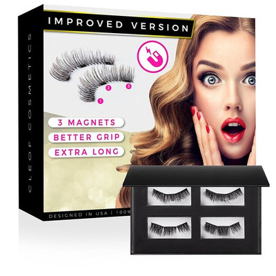 Magnetic Eyelashes - Reusable Magnetic False Lashes - Improved Version (Triple-Magnet, Extra-Long) - Natural Color