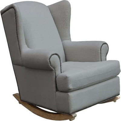 Shermag Deluxe McKinley Rocker Chair - Driftwood Finish /Silver Fabric