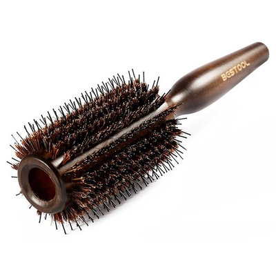 BESTOOL Boar Bristle Round Hair Brush with Nylon Pin Wooden Detangling Large Round Brush for For Men, Women, Kid Blow Drying, Dry, Wet, Thick and Curly Hair, Adding Volume and Shine