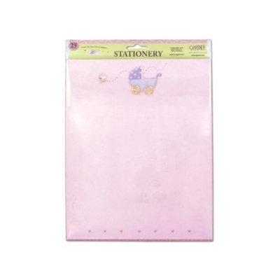 25 pack baby carriage w-hearts pink stationery - Pack of 72