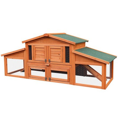 Merax 70-Inch Wooden Rabbit Hutch Outdoor Pet House Cage for Small Animals with 2 Run Play Area