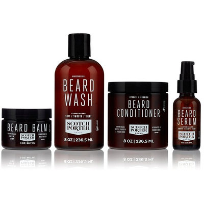 Scotch Porter - Beard Collection. Men’s Beard Kit with Premium Beard Wash, Conditioner, Balm, and Smoothing Serum (3 month supply)