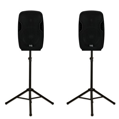Acoustic Audio By Goldwood Acoustic Audio AA85UB Active 1200 Watts Bluetooth Powered Rechargeable Speaker Pair 2 Way and Stands