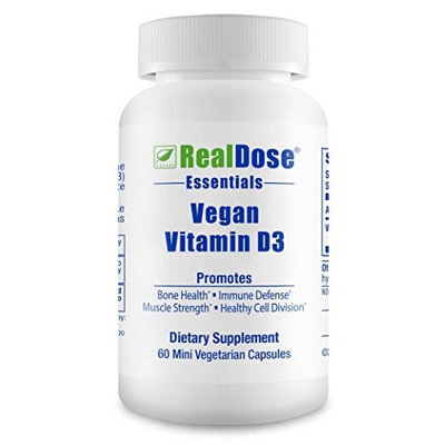 RealDose Nutrition Vegan Vitamin D3 Supplement (cholecalciferol) 1000 IU - Helps Maintain Healthy Bones, Muscles, Teeth, Skin & Immune Health - 60 Vegetarian Capsules
