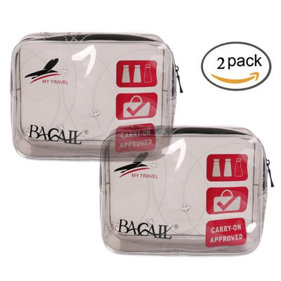Bagail TSA Approved 3-1-1 Airline Carry On Clear Travel Toiletry Bag PVC Travel Bath Wash Bag Holder Pouch