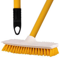 3 Pack Of Yellow Stiff Bristled Deck Sweeping Brushes With A Metal Handle For Decking, Patios, Tiles & Stables - Comes With TCH Anti-Bacterial Pen!
