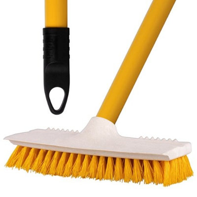 3 Pack Of Yellow Stiff Bristled Deck Sweeping Brushes With A Metal Handle For Decking, Patios, Tiles & Stables - Comes With TCH Anti-Bacterial Pen!