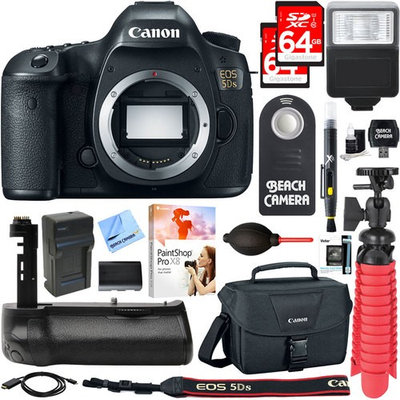 Canon EOS 5DS 50.6MP Digital SLR Camera Body + Battery Grip & Accessory Bundle