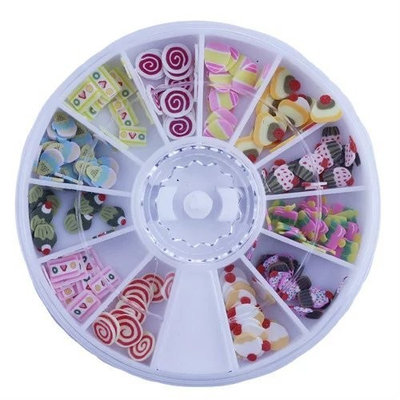 Brendacosmetic 6 PCS 3D Nail Art Decorations Wheel Box, Colorful Sticker for Nail Tips and Cellphone Case