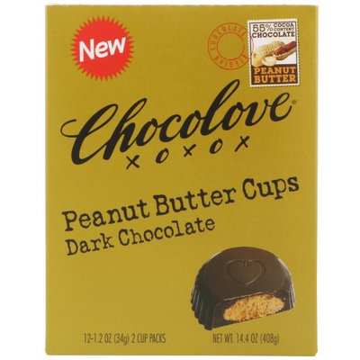 Chocolove, Peanut Butter Cups, Dark Chocolate, 12- 2 Cup Packs, 1.2 oz Each(pack of 3)