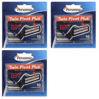 Personna Twin Pivot Plus Refill Blade Cartridges w/ Lubricating Strip for Atra & Trac II Razors 10 ct. (Pack of 3)