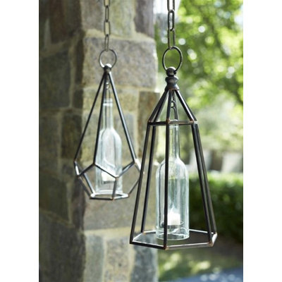 Melrose Set of 2 Geometric Hanging Tea Light Holders with a Bronze Finish 17'