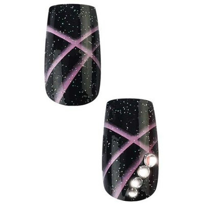 Cala Professional Dazzling Designer Nails in Black Sparkle with Purple Detail and Gem # 87-955 + Aviva eco nail file