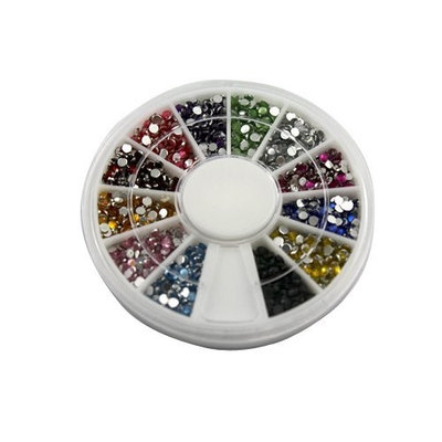 1200 Pcs Pearl 12 Color 2mm Nail Art Nailart Manicure Glitter Rhinestones Tips Decoration + Wheel