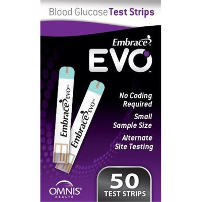 Omnis Health APX02AB0802 Embrace EVO Blood Glucose Test Strips 50 Count Vial