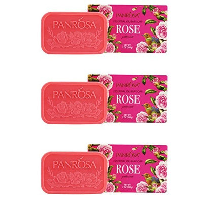 Panrosa 7.0 OZ Rose Essential Oil Bar Soap For Face and Body. Pack of 3, Moisturizing Soap Bar for Men and Women. Made In USA (Rose, Pack of 3)