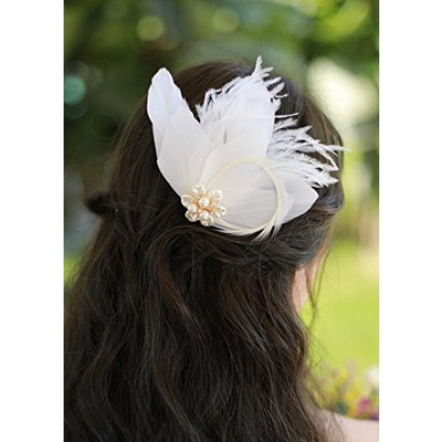 Missgrace Bridal Bridesmaid Wedding Feather Hair Comb Clip Women Crystal Hair Clip Headpiece for Wedding Party and Special Occasions