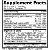 HMS Nutrition Organic Lactation Support Mother's Breast Feeding Aid Premium Vitamins and Organic Herb Formula 120 Count 2 Month Supply Fenugreek Milk Thistle Flaxseed Fennel Seed Goat's Rue