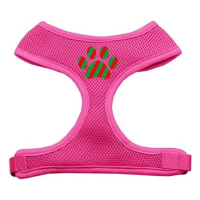 Mirage Pet Products Christmas Paw Screen Print Soft Mesh Dog Harnesses, Medium, Pink