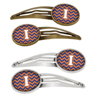 Letter I Chevron Blue and Orange #3 Set of 4 Barrettes Hair Clips CJ1060-IHCS4