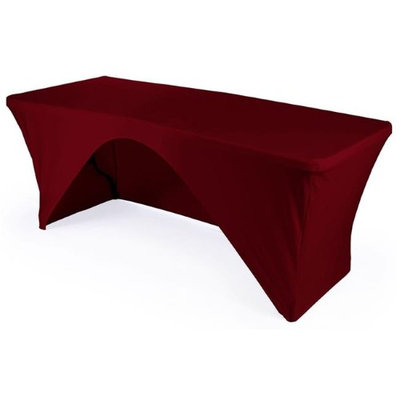 LA Linen TCSpandex-OB96x30x30-BurgundyX17 Rectangular Open Back Spandex Tablecloth Burgundy - 96 x 30 x 30 in.