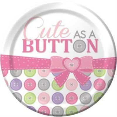 Cute As A Button Girl 9-inch Plates , 2PK