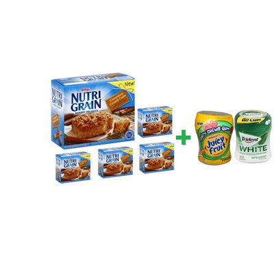 Nutri-Grain Crumb Cake Bakery Delights Cinnamon - 5-1.41 Oz (5 PACK)+ Fruity Chews Gum Watermelon 1/60 Count + Trident Go Cup Spearmint 1/60 Count