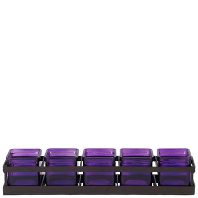 Couronne Co. Five Square Glass Containers & Metal Linear Stand, Violet