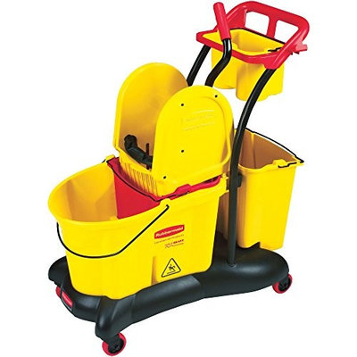 Rubbermaid Commercial WaveBrake Mop Bucket with Down Press Wringer Combo, 35 Quart, Yellow, FG777700YEL
