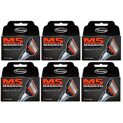 Personna M5 Magnum 5 Refill Razor Blade Cartridges, 4 ct. (Pack of 6) + FREE Schick Slim Twin ST for Sensitive Skin