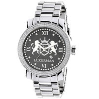 Designer Large Watches: Luxurman Phantom Real Diamond Watch for Men 0.12ct Black MOP Metal Band + Leather Straps