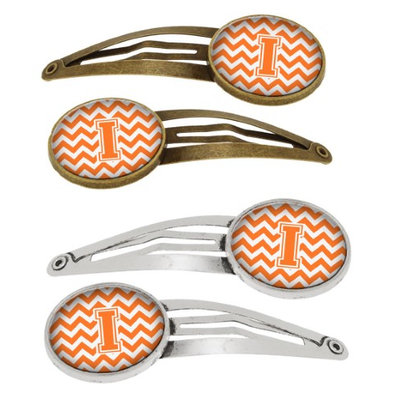 Letter I Chevron Orange and White Set of 4 Barrettes Hair Clips CJ1046-IHCS4