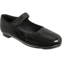 Girls Black Patent Hook And Loop Mary Jane Tap Shoes 6 Toddler-12 Kids