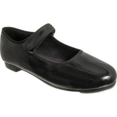 Girls Black Patent Hook And Loop Mary Jane Tap Shoes 6 Toddler-12 Kids