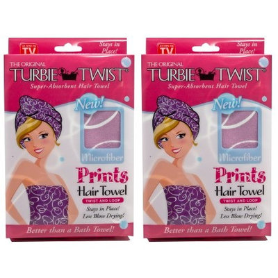 Turbie Twist Microfiber Hair Towel (2 Pack) Signature Prints Pink-Purple