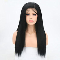 Rongduoyi Yaki Straight Long Synthetic Lace Front Wigs for Women Black Color Heat Resistant Fiber Wig Black Color(#1B,18inch)