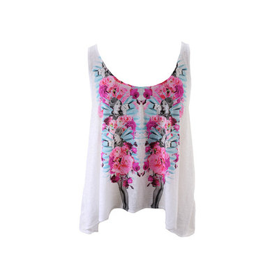 Guess White Printed Crisscross Tank M