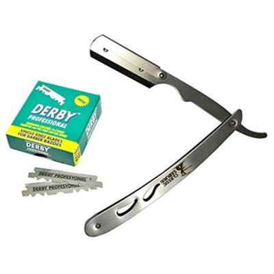Classic Samurai CS-102 Stainless Steel Professional Barber Straight Edge Razor with 100 Derby Single Edge Razor Blades
