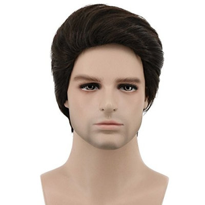 Karlery Mens Short Bob Straight Dark Brown Wig Halloween Costume Wig Anime Cosplay Wig