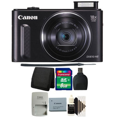 Canon PowerShot SX610 HS 20.2MP 18x Optical Zoom Wifi Digital Camera BLACK with 16GB Memory Card, Wallet, Reader and 3pc Cleaning Kit